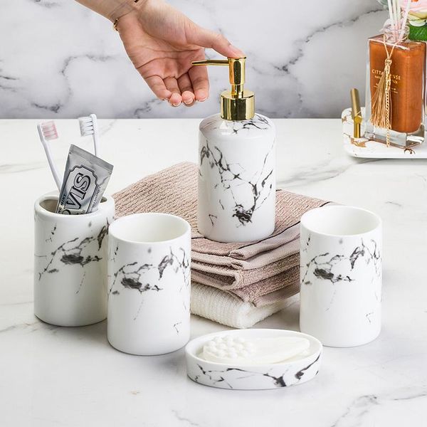 

bath accessory set bathroom decoration accessories europe fashion marbling ceramics five-piece suit toothbrushing cup toothpaste dispenser