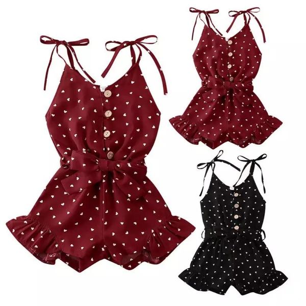 

summer childrens outfit kids clothing baby girls love print bowknot jumpsuit sleeveless romper girl clothes shorts, Black