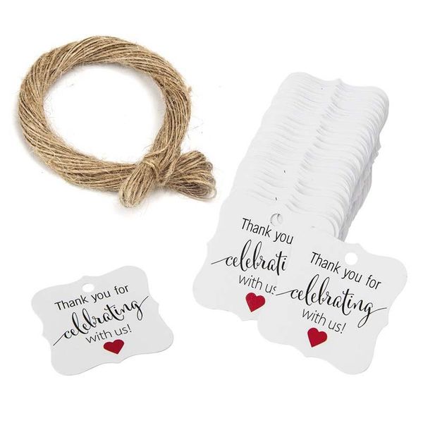 

party decoration 100 pcs kraft paper white label stickers tags thank or handmade multi styles hang cards with 20 meters natural jute twine