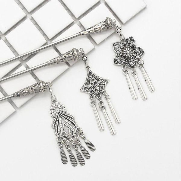 

hair clips & barrettes 2021 retro hairpin chinese stick vintage tassel floral headwear antique 85lb, Golden;silver