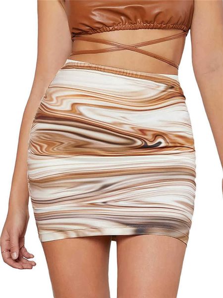 

fashion skirts 2021 summer women's printed high waist elastic tight short sleeve mini, Black