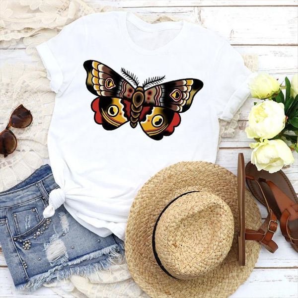 

graphic butterfly elegant cartoon casual women t shirt 90s girl tees print clothing female womens, White