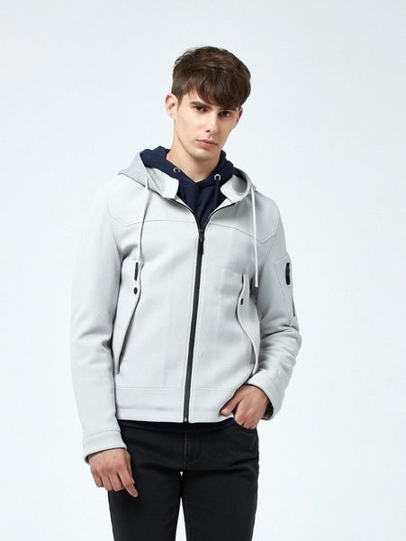 

men drawstring zipper hooded jacket 67lu#, Black;brown