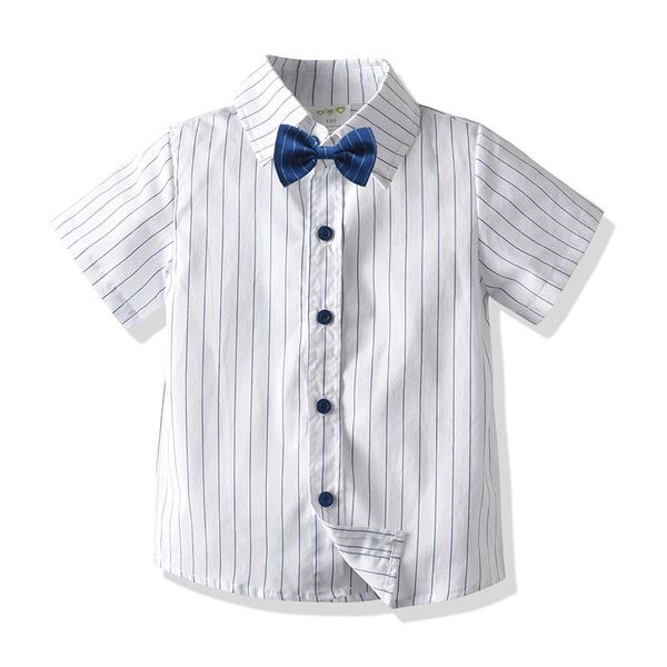 

summer boys shirts short sleeve kids boy white shirt striped casual for bow-knot turn-down collar clothes, White;black