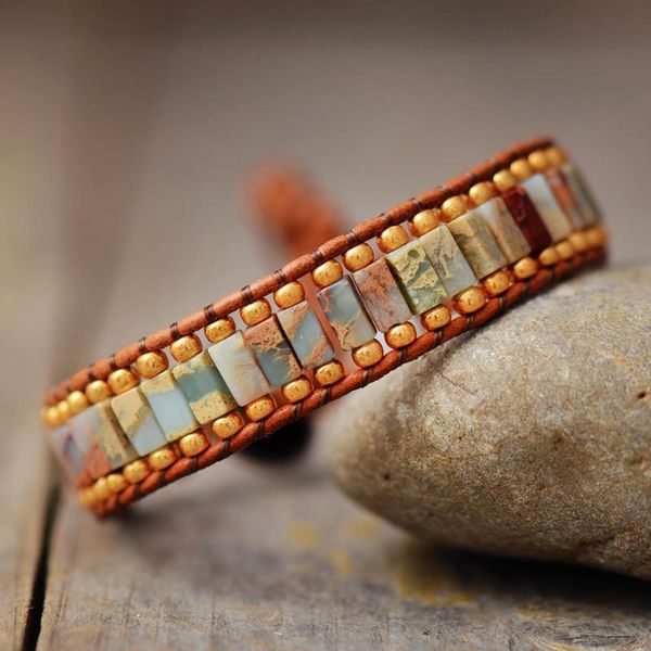 

tennis women wrap bracelets imperial jaspers stones gold beads woven bracelet bohemian statement jewelry dropship, Golden;silver