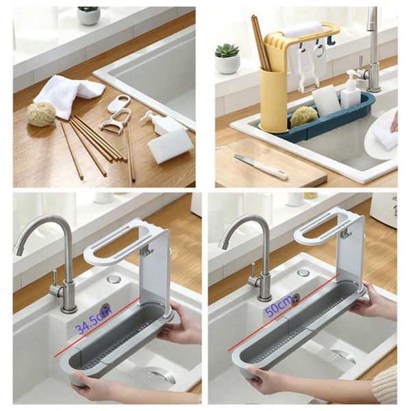 

sink rack multifunctional with hooks plastic adjustable dish drain shelf for kitchen storage & organization