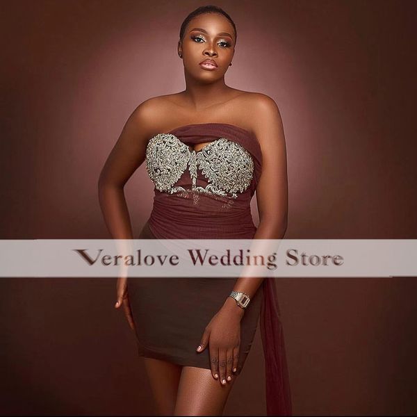 

dark red short mini cocktail dresses strapless beaded prom party gowns club wear african girl homecoming dress, Black