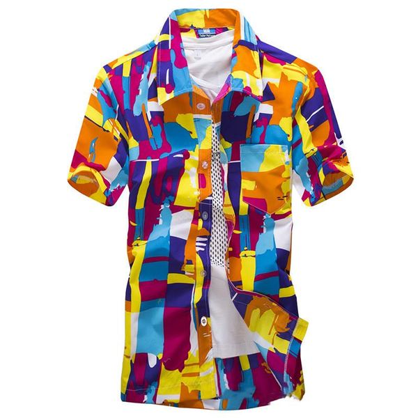 

men's hawaii 3d digital printing casual fashion harajuku beach short-sleeved shirt high-quality peripheral brand shirts, White;black