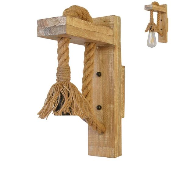 

american style pastoral rope wall lamp creative vintage wooden light for restaurant coffee shop bedroom bulb) m7da outdoor lamps