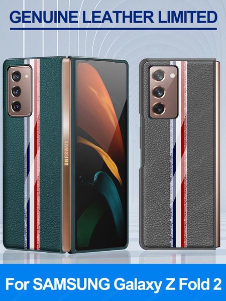 

original luxury vegan genuine leather shockproof back cover for galaxy fold2 fold 2 5g phone case cell cases