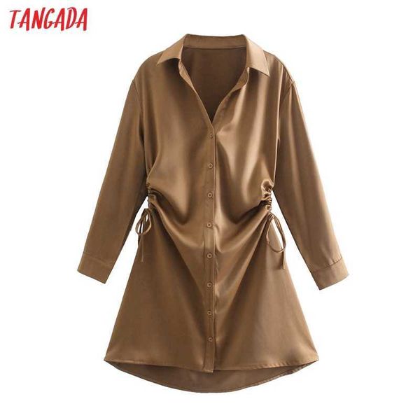 

tangada fashion women waist hollow shirt dress long sleeve high street ladies mini dress qd12 210609, Black;gray