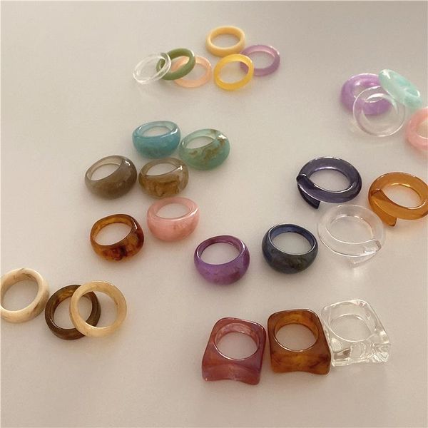 

wedding rings colorful transparent acrylic irregular marble pattern ring resin tortoise for women girls jewelry, Slivery;golden