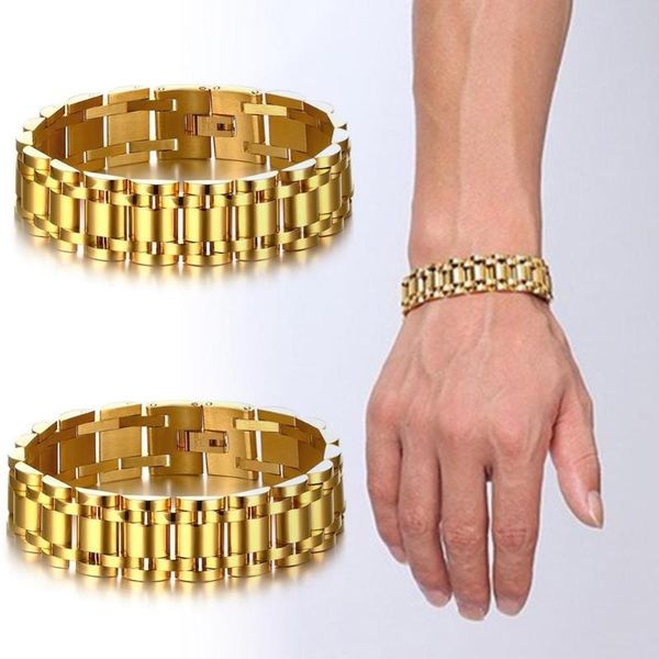 Link, Corrente 17mm Titânio Aço Full Gold Pulseira Assistir Acessórios Europeu Moda Cuff Pulseira Jóias Presentes 21.5cm