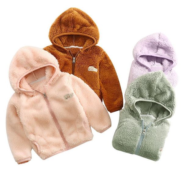 

children's plush jacket autumn and winter baby coral fleece hooded thick boy girls clothing coat, Blue;gray