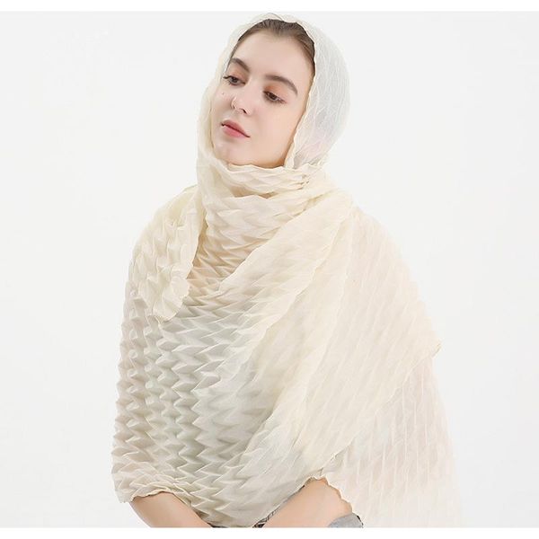

scarves -selling wrinkled scarf ladies solid color pleated monochrome warm cotton, Blue;gray