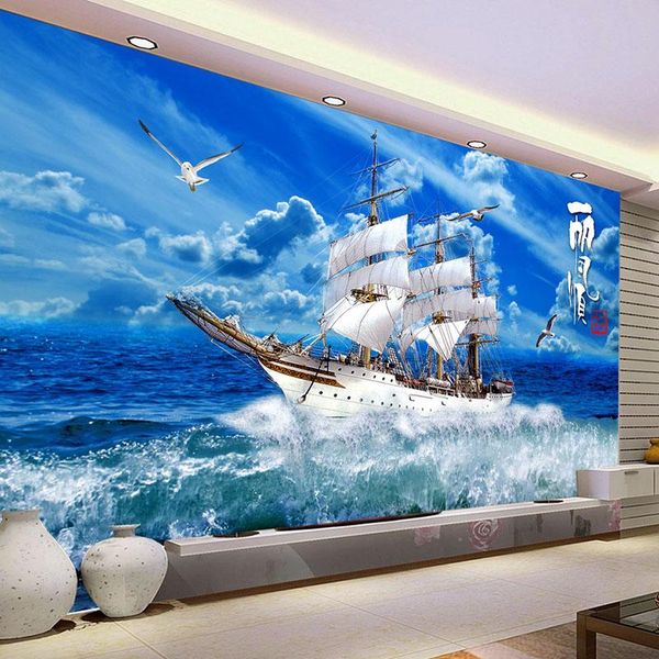 

wallpapers custom po wallpaper sea waves sailing ship nature landscape large mural wall papers home decor living room papel de parede 3d