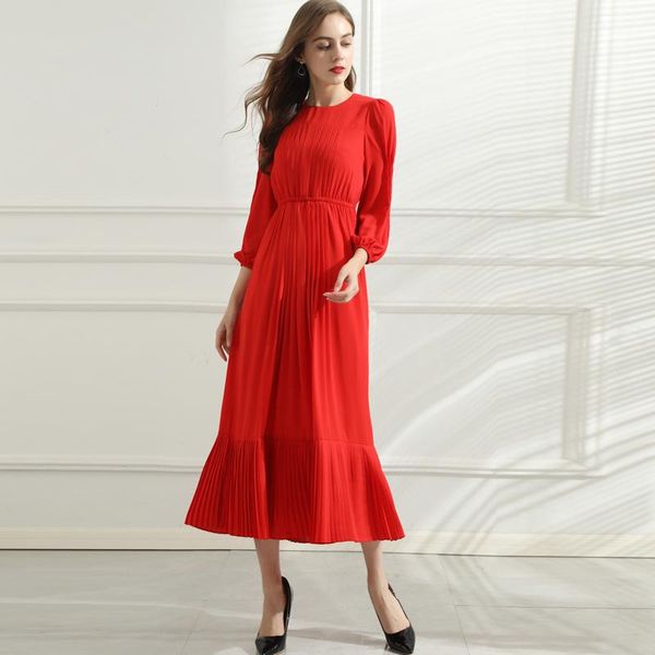 

women fashion round neck pleated solid dress casual dresses, Black;gray