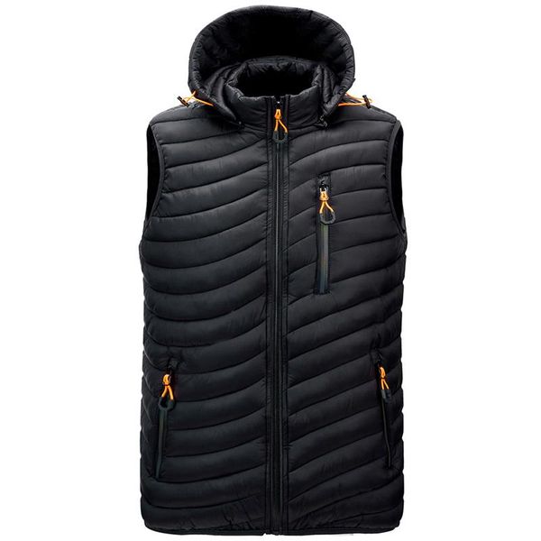 

men's sleeveless zipper cotton vest winter warm plus size jacket with hood stand collar outdoor leisure flexible vests, Black;white