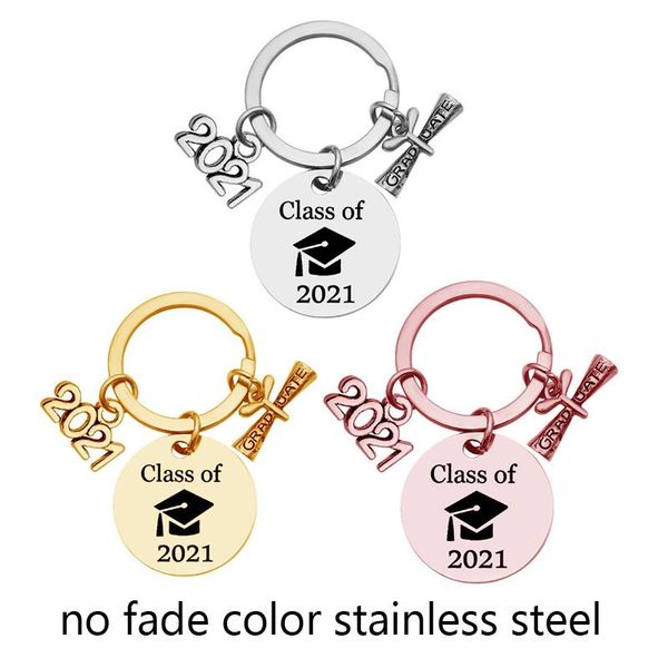 

keychains customizable graduation ceremony class of 2021 stainless steel keychain souvenir bachelor hat charm key chains, Silver