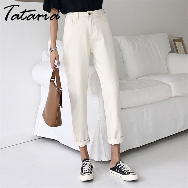 

tataria jeans harem for women loose vintage beige women's pants high waist cotton jean female boyfriend denim 210514, Blue
