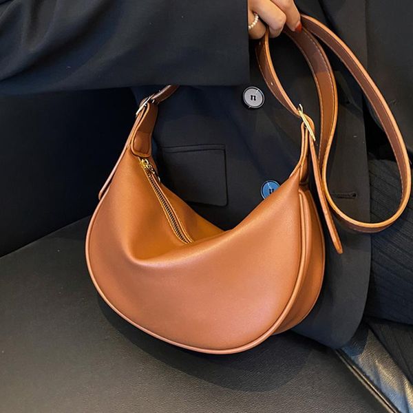 

evening bags casual hobo for women 2021 vintage soft leather shoulder bag simple messenger handbag female korean half moon crossbody