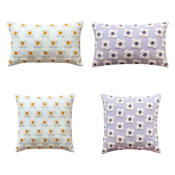 

pillow case elegant small flower tufted lumbar throw nordic modern embroidery woven decorative cushion cover for bed sofa couch