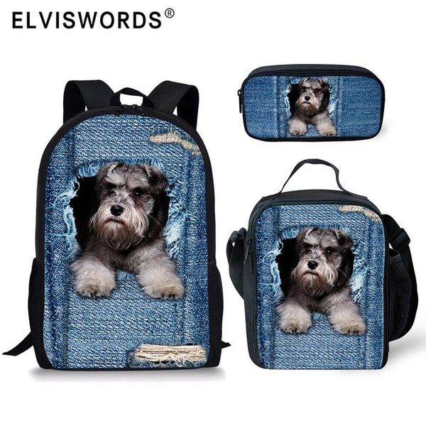 

school bags elviswords cool pet print 3pcs/set travel rucksack for teenager boys girls backpack children mochilas escolar