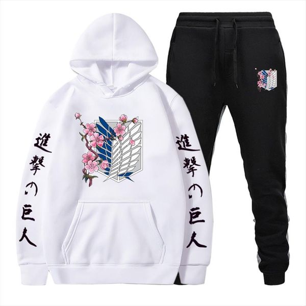 

anime hoodies harajuku graphic clothing mens tracksuit pullover fashion sets flower badge printing suit streetwear casual, Gray