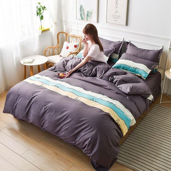 

fashion simple style duvet cover fitted sheet pillowcase set single full  size bedding sets