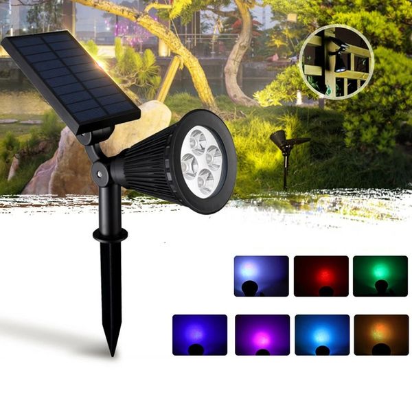 

solar powered spot 7 color adjustable led spotlight ip65 outdoor security lawn light split lamp