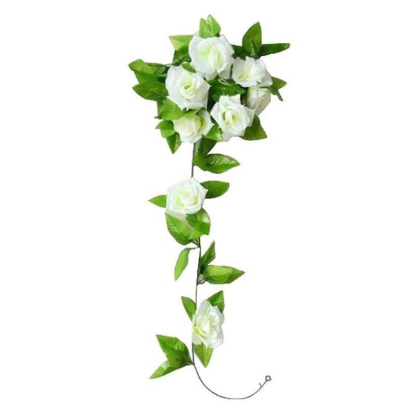 

decorative flowers & wreaths 1 pc artificial rose flower rattan green leaf garland vine home wall party (white + green)
