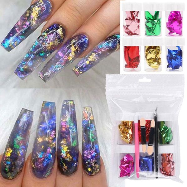 

nail art kits 10pcs/set colorful foil paper irregular aluminum sticker glitter gel polish decoration with manicure for