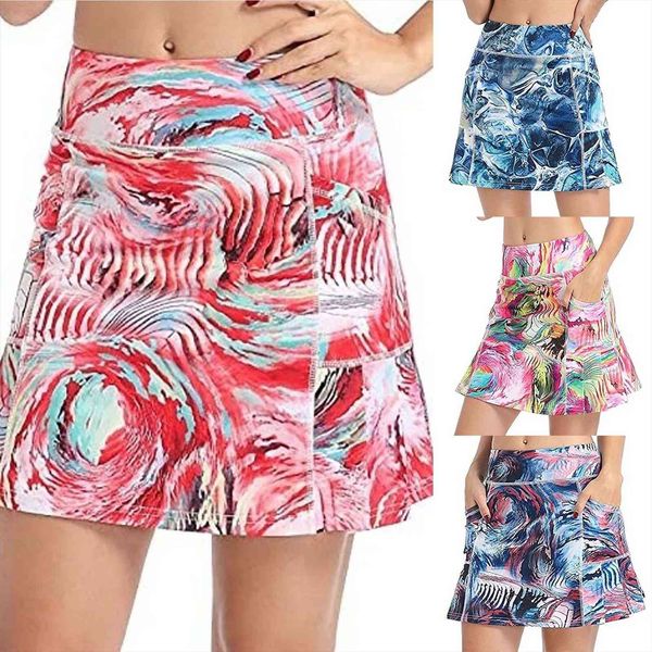 

fashion shorts casual tennis womens skirt running exercise double layer high waist sports belt pocket 50, Black