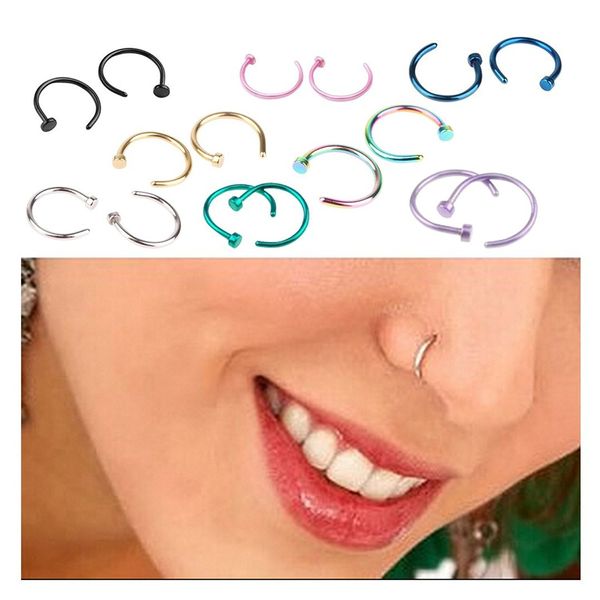 316L Aço Inoxidável Nose Anéis Piercing Jóias de Jóias Moda Mulheres Abra o Anel de Hoop Anel Brinco