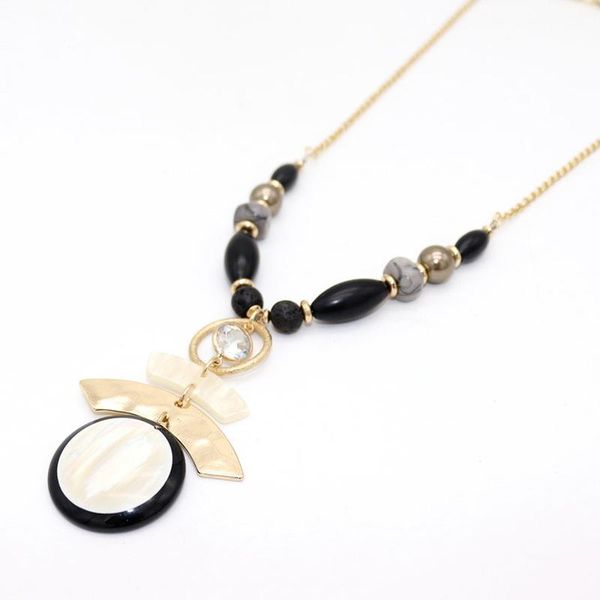 

pendant necklaces fashion resin shell arc black beads crystal charms long chain sweater necklace geometric accessories body jewelry, Silver
