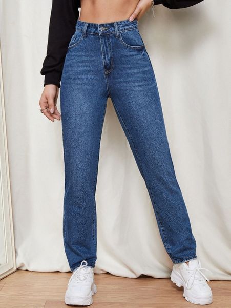 

high waisted straight leg jeans w92z#, Blue