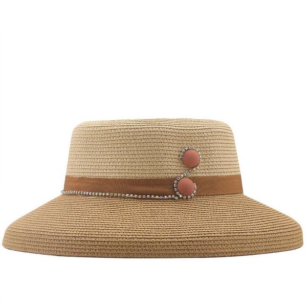 

wide brim hats simple summer hepburn style vintage design straw hat women girls solid color beach holiday big sun cap, Blue;gray