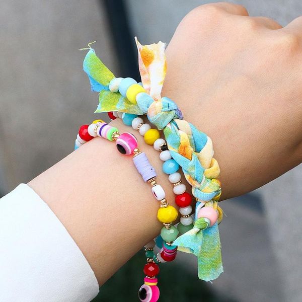 

link, chain lifefontier handmade colorful fabric weave bracelets for women bohemia adjustable knots rope bracelet summer holiday jewelry, Black