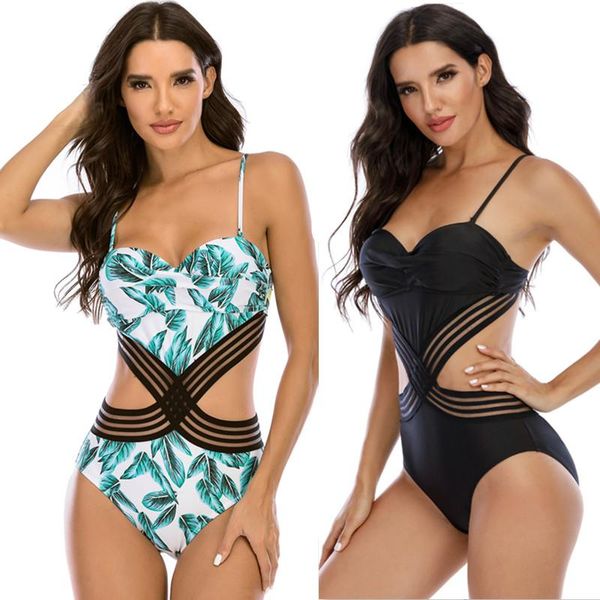 

one-piece suits one piece swimsuit women push up swimwear high waist monokini patchwork mesh backless bodysuit beachwear lady bathing s