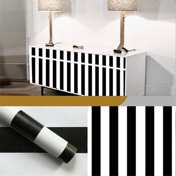 

modern 45cmx10m pvc black white striped self-adhesive wallpaper contract wall sticker for kitchen bathroom furniture hou wallpapers