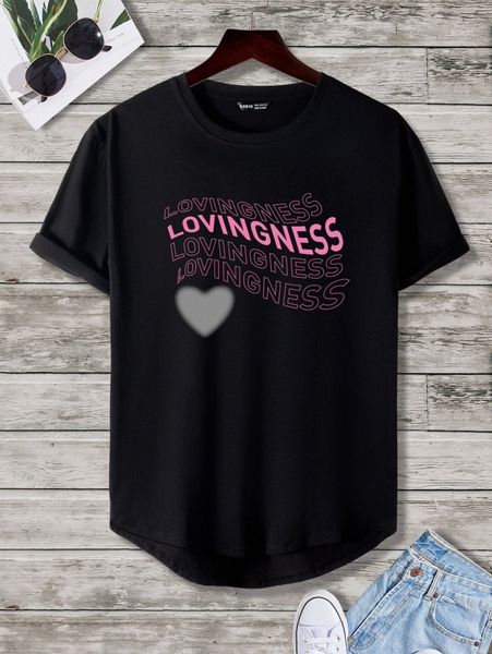 

men 1pc heart and letter graphic high low hem tee t6af#, White;black