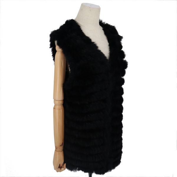 

women real rabbit fur vest sleeveless gilet knitted coat coats 211220, Black