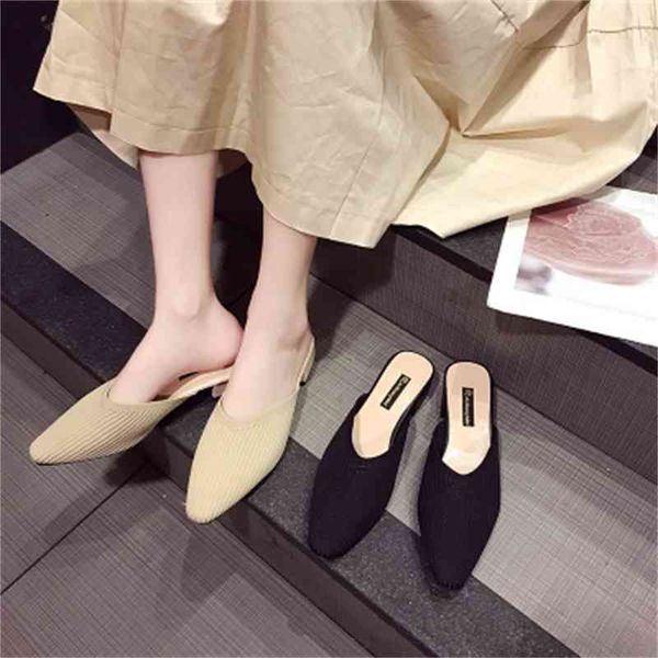 

slippers net red knitted slippers women spring and summer korean version of thick heels with round hooded feet ladies qdcv, Black