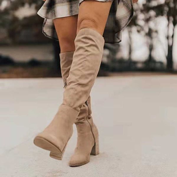 2021 novas moda mulheres camurça botas para inverno sobre botas longas no joelho com salto grosso fácil de colocar em moda botas de mujer y1018