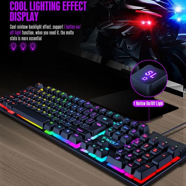 

key gaming keyboard tf200 rainbow backlight usb ergonomic suitable for pc lapbusiness keyboards