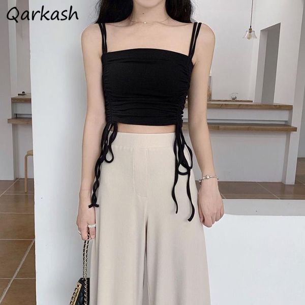 

women's tanks & camis camisole women bandage solid summer slim korean style all-match street crop female leisure fashion ins, White