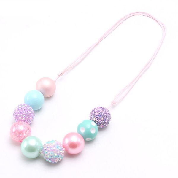 

kids colorful bubblegum necklace fashion candy color chunky beaded jewelry adjustable rope necklace for girls birthday gift, Silver