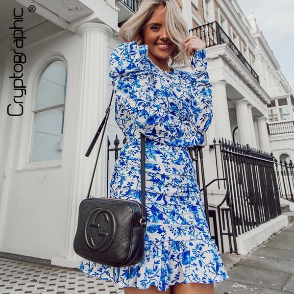 

backless hollow out fashion print dress women puff sleeve round neck lace up midi dress elegant bud dress 2021by air, Black;gray