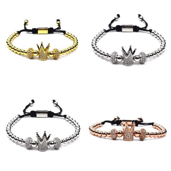 

charm bracelets 6mm golden metal titanium steel beads bracelet bangles crown woven bracelet stainless steel jewelry 2018 101 r2, Golden;silver