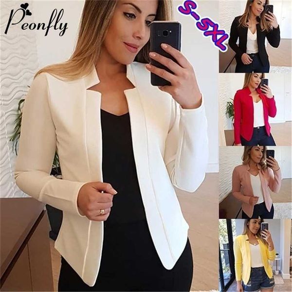 Peonfly Artı Boyutu Zarif Ofis Bayanlar Blazer Kadın Moda Uzun Kollu Ince Bahar Rahat Ceket Kadın 4XL 5XL 211006